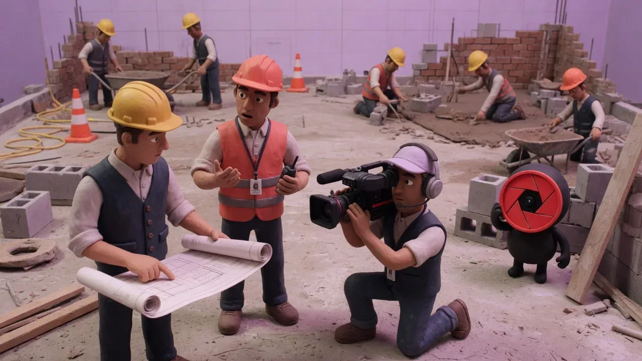 Reunião de engenharia e vistoria em laje de edifício em construção