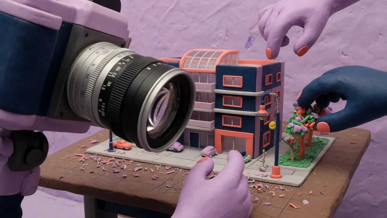 Detalhe cinematográfico de maquete física de empreendimento imobiliário