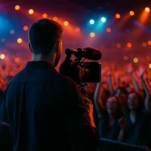 videomaker registrando takes da festa para aftermovie