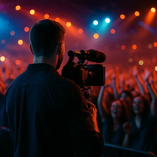 videomaker registrando takes da festa para aftermovie