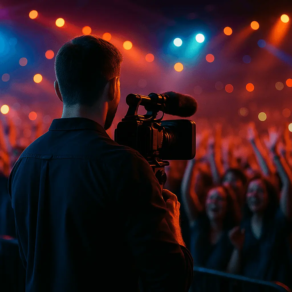 videomaker registrando takes da festa para aftermovie